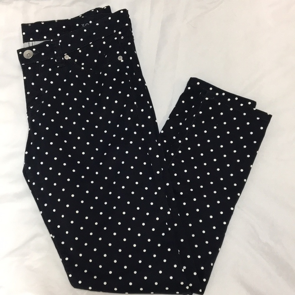 JCPenney Super Soft Skinny Jeans Dark Wash White Polka Dots Size 30/10P Like-NEW